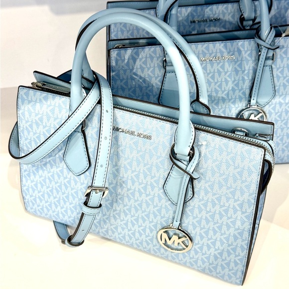 Michael Kors Sheila Medium Signature Logo Satchel Bag Light Sky Blue - Picture 8 of 11